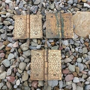 Antique 1800s Victorian Ornate Filigree Brass Door Hinges 3pc Baroque Salvage